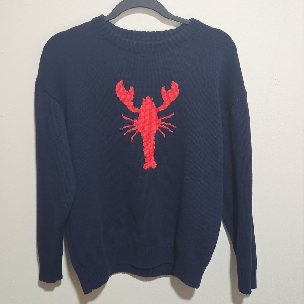 Orange Kiss Essentials Women's Medium Navy Lobster Knit Sweater Coastal